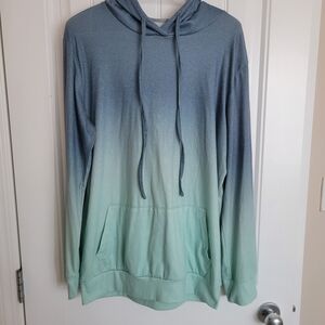 Ombre Hooded Pullover Sweatshirt - Blue to Mint